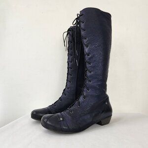 BRAKO Genuine Leather Full Lace Knee-High Boots Side Zip Made in Spain Womens 38